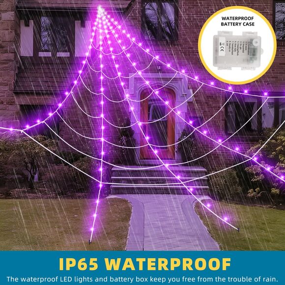 Halloween Spider Web Lights 200 Inch 250 LED Purple Outdoor Indoor Yard Décor - Picture 6 of 7